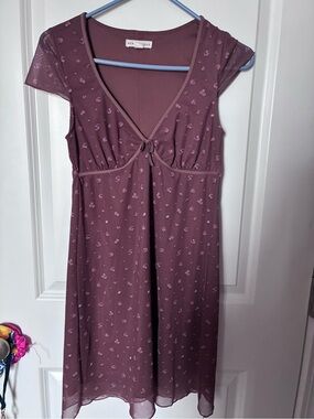 Aeropostale Mauve Floral Tie-Front Mesh Mini Dress